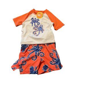 Boys swimsuit shorts rash guard 2 piece NWTS toddler size 18-24 months orange